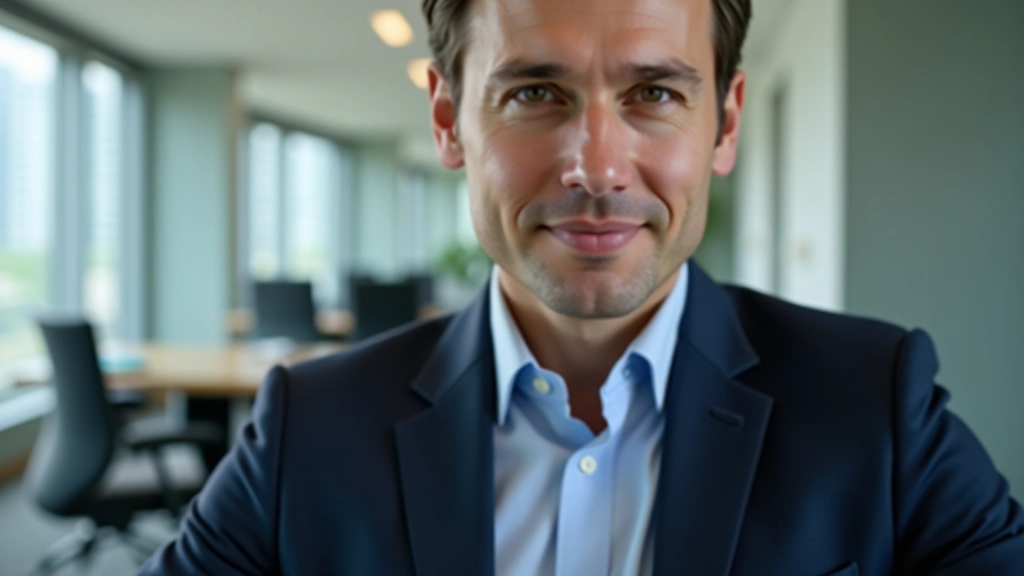 Person sitting confidently in professional setting, calm facial expression, good posture